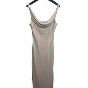 Te Rez New York Champagne Sparkle Slip Maxi Cowl Neck Formal Dress